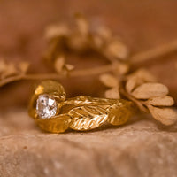 Leaf and twig diamond engagement ring, leaves engagement ring with 0.50ct diamond