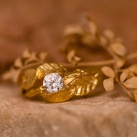 Leaf and twig diamond engagement ring, leaves engagement ring with 0.50ct diamond
טבעת יהלום עלים וענף 