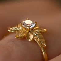 Leaf engagement ring leaves diamond engagement ring in 14k yellow gold