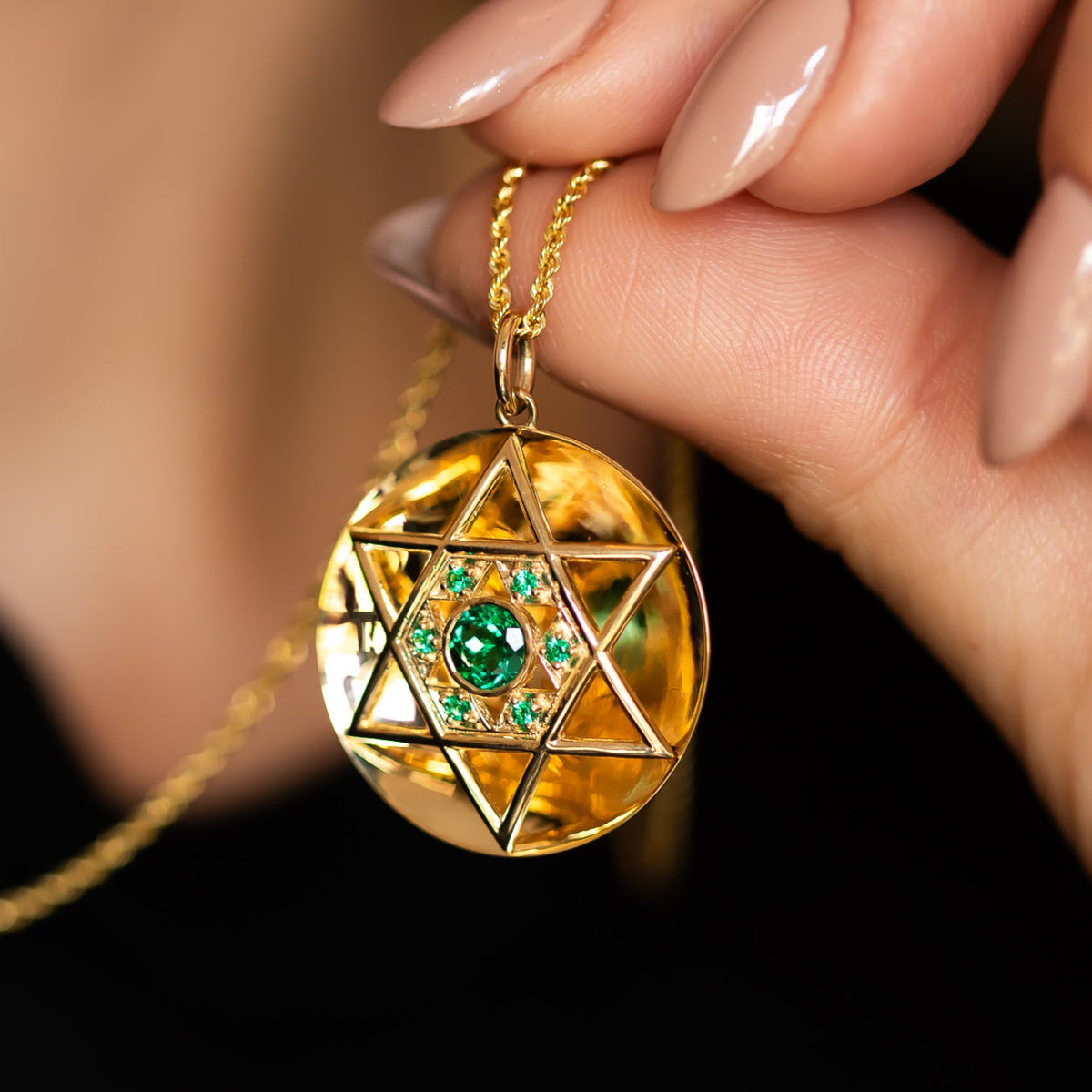 Marissa | Gold Star of David Necklace with Emeralds