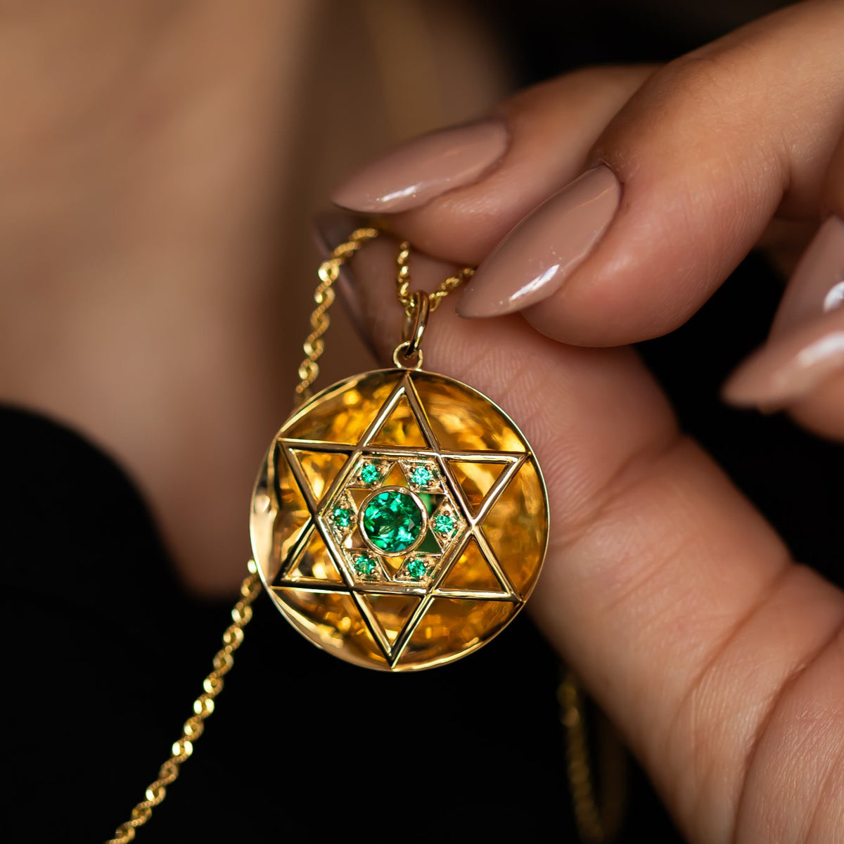 Marissa | Gold Star of David Necklace with Emeralds