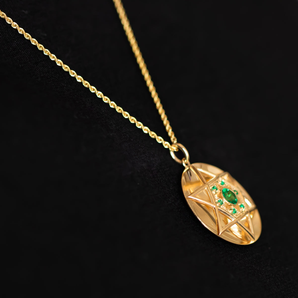 Marissa | Gold Star of David Necklace with Emeralds