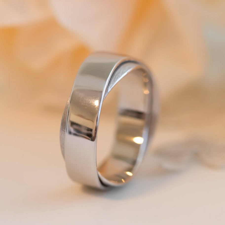 Mobius infinity wide wedding band for men in 14k or 18k gold