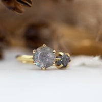 Moi Et Toi Labradorite and Raw Gray Diamond Ring - OOAK Ring