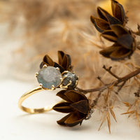 Moi Et Toi Labradorite and Raw Gray Diamond Ring - OOAK Ring
