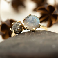 Moi Et Toi Labradorite and Raw Gray Diamond Ring - OOAK Ring