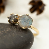 Moi Et Toi Labradorite and Raw Gray Diamond Ring - OOAK Ring