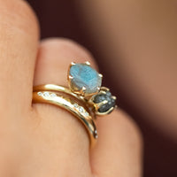 Moi Et Toi Labradorite and Raw Gray Diamond Ring - OOAK Ring