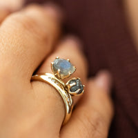 Moi Et Toi Labradorite and Raw Gray Diamond Ring - OOAK Ring