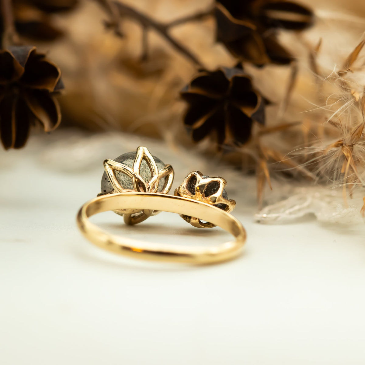 Moi Et Toi Labradorite and Raw Gray Diamond Ring - OOAK Ring