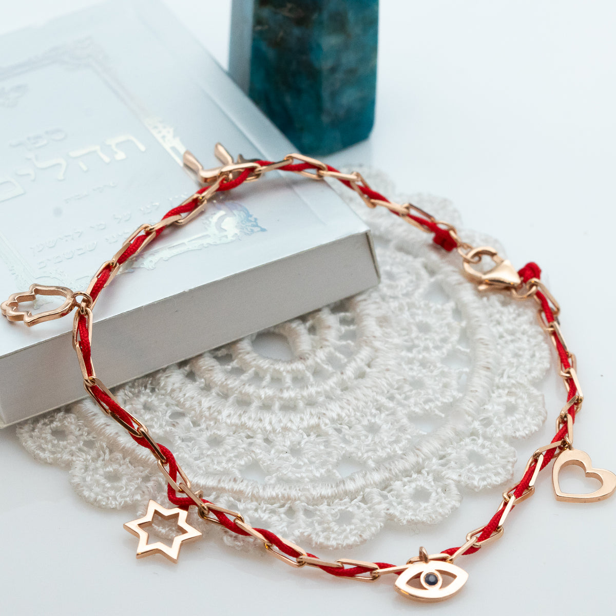 Blessed - Charm Bracelet with a Red String - Blessed by the Rabbi