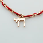 BLESSED - 14K Gold Charm Bracelet with Red String - Blessed by the Rabbi