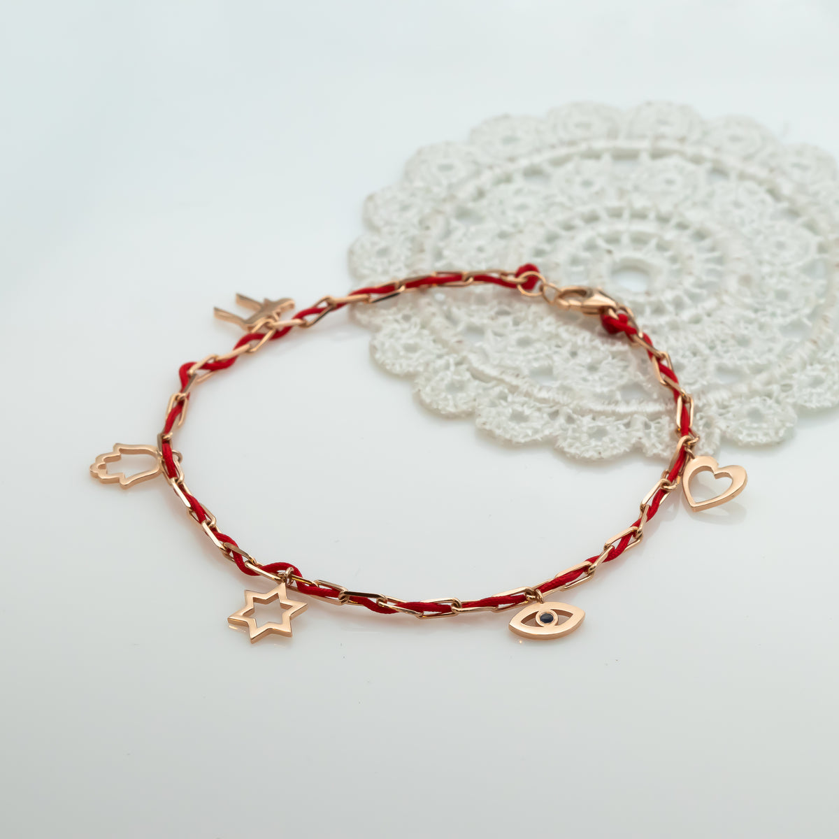 Blessed - Charm Bracelet with a Red String - Blessed by the Rabbi