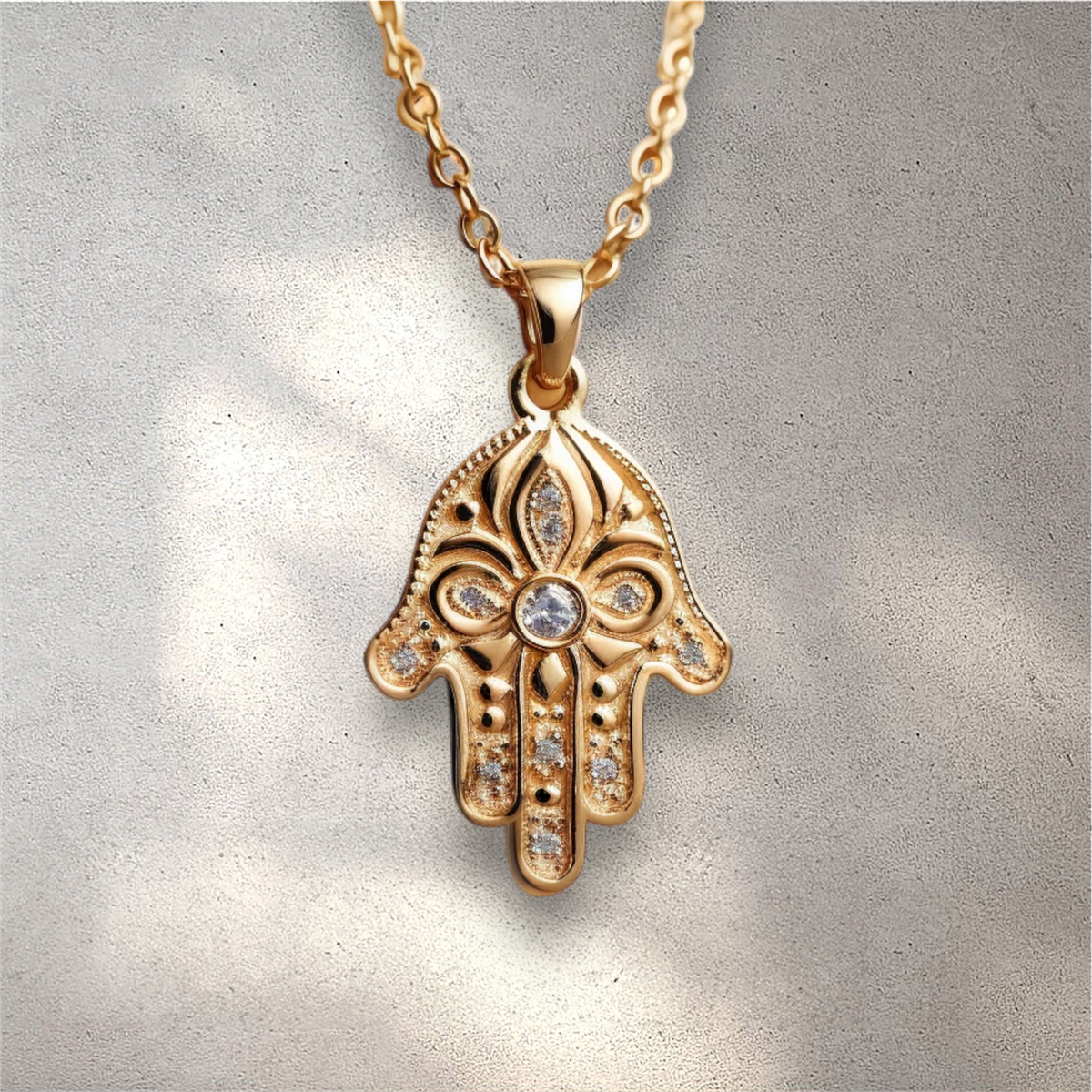 Floral Hamsa Diamond Pendant Necklace | Symbolic Jewelry