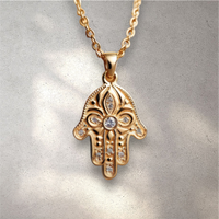 Floral Hamsa Diamond Pendant Necklace | Symbolic Jewelry