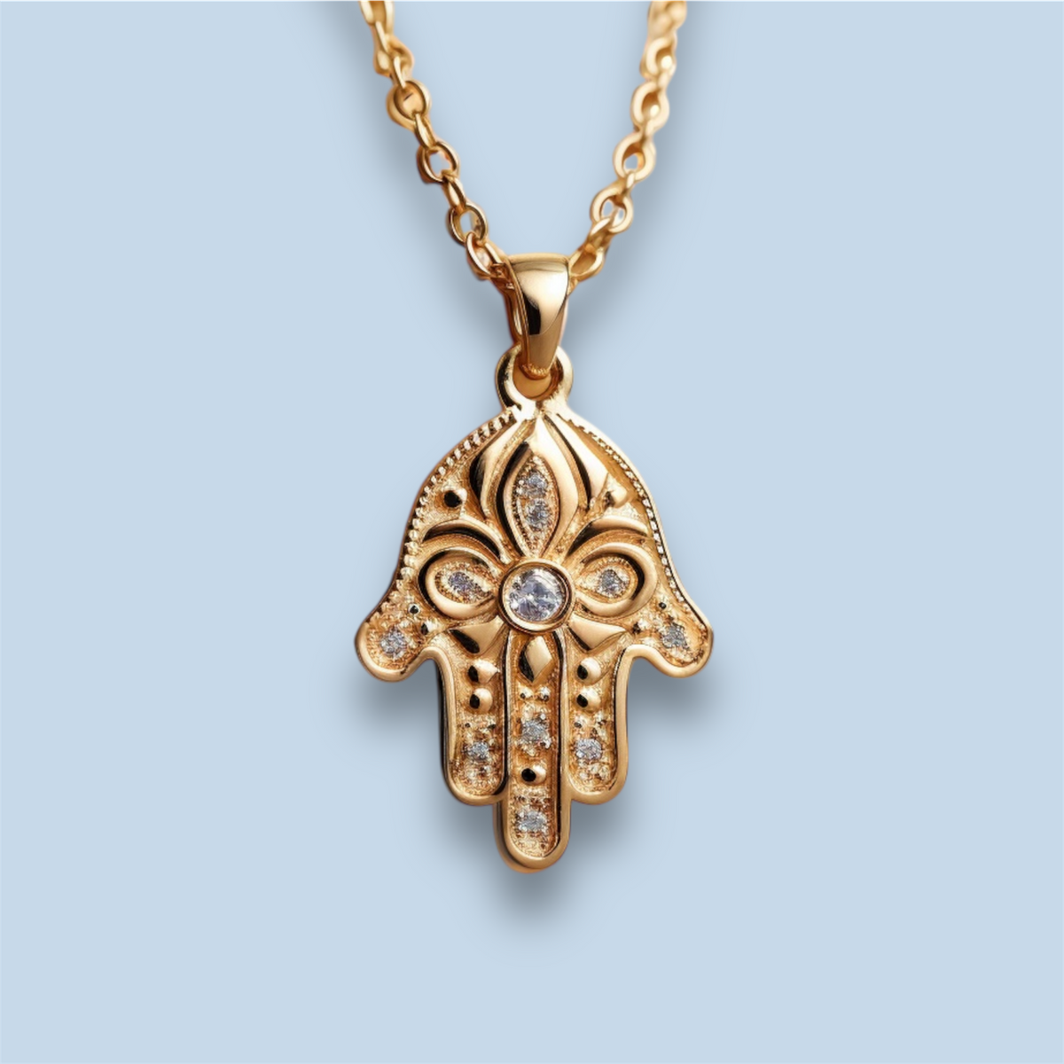 Floral Hamsa Diamond Pendant Necklace | Symbolic Jewelry