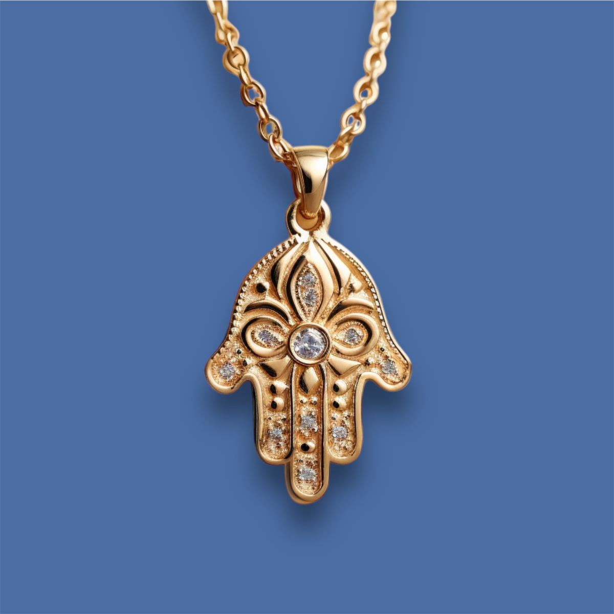 Floral Hamsa Diamond Pendant Necklace | Symbolic Jewelry