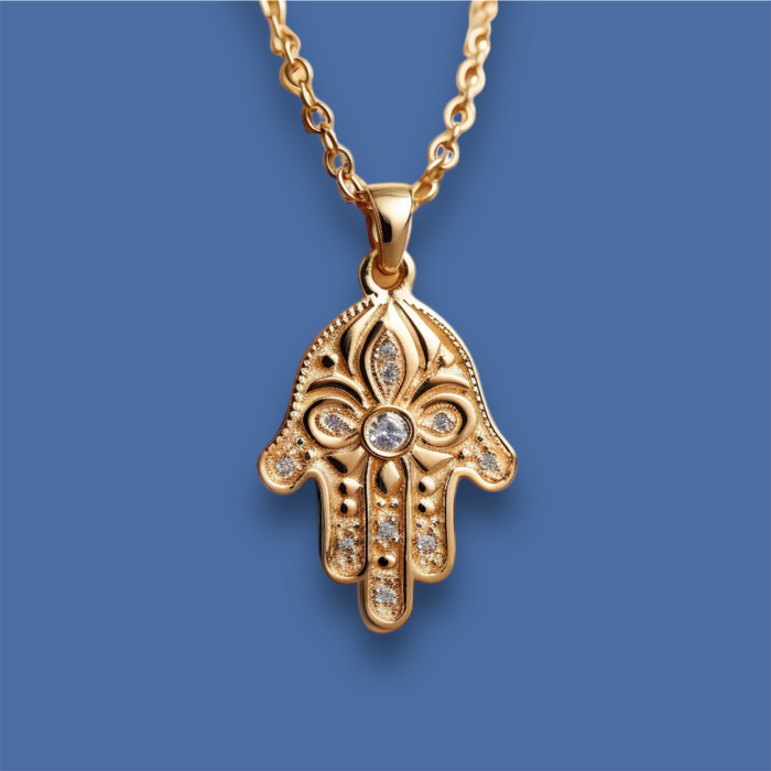 Floral Hamsa Diamond Pendant Necklace | Symbolic Jewelry