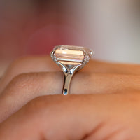 Pink rose quartz ring worn every day, step-cut stone on a fine gold band