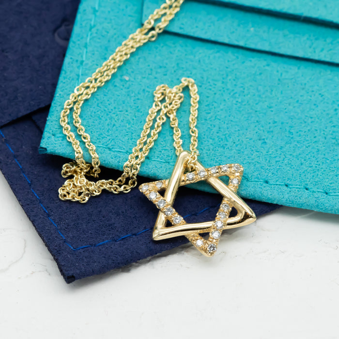 Rounded Star of David with diamonds pendant necklace, 14k gold diamond star of david necklace