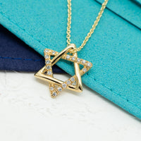 Rounded Star of David with diamonds pendant necklace, 14k gold diamond star of david necklace
