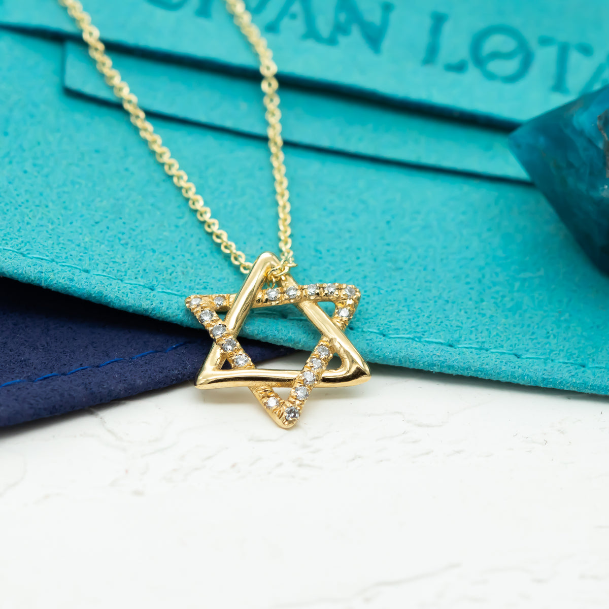 Rounded Star of David with diamonds pendant necklace, 14k gold diamond star of david necklace