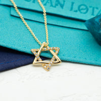 Rounded Star of David with diamonds pendant necklace, 14k gold diamond star of david necklace