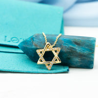 Rounded Star of David with diamonds pendant necklace, 14k gold diamond star of david necklace