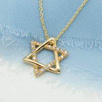 Rounded Star of David with diamonds pendant necklace, 14k gold diamond star of david necklace
