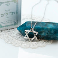 Rounded star of David necklace for men in 14k white gold