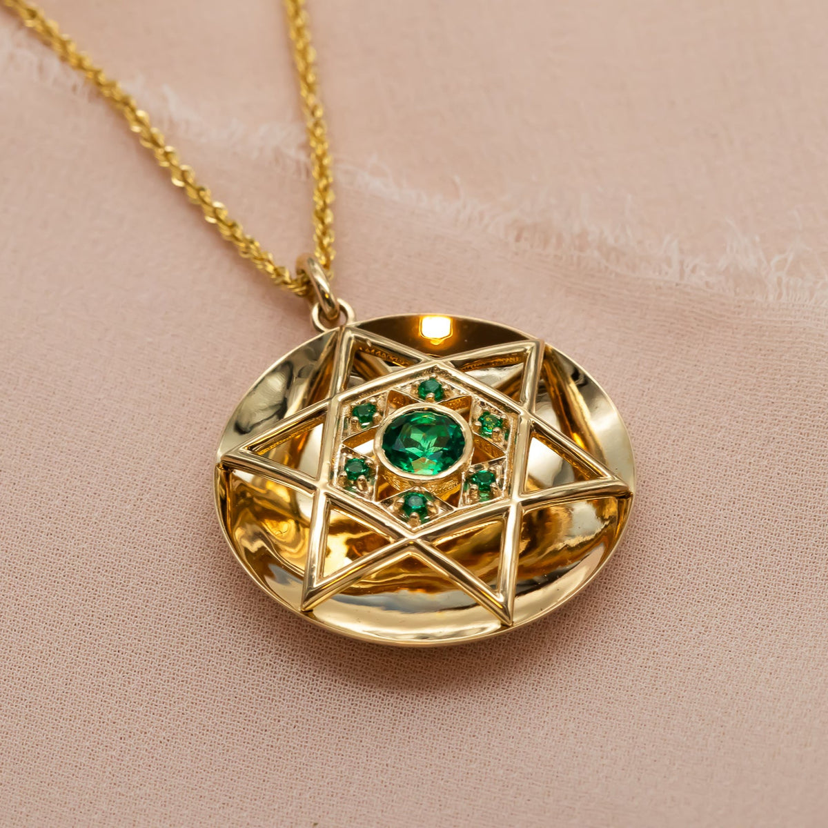 Marissa | Gold Star of David Necklace with Emeralds