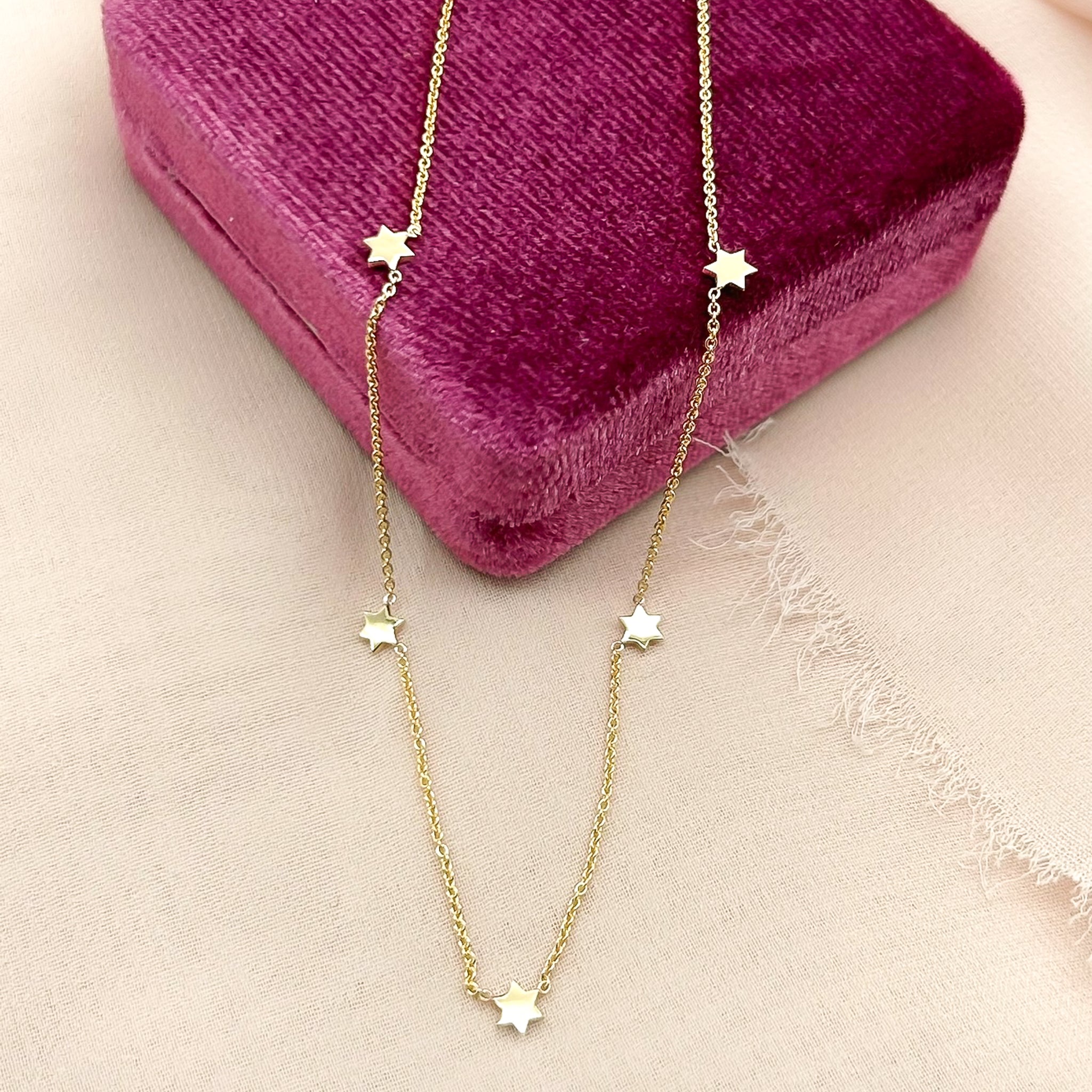Seven Stars Station Necklace - Star of David Chain Necklace