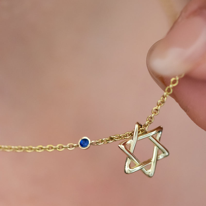 Diamond By The Yard Necklace with Star of David and Blue Sapphire