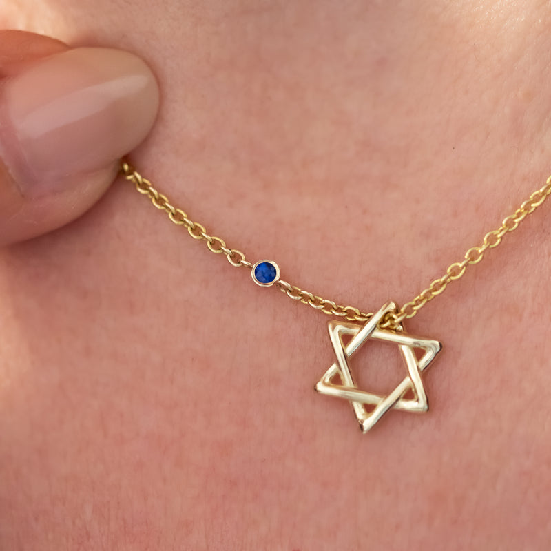 Diamond By The Yard Necklace with Star of David and Blue Sapphire