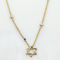 Diamond By The Yard Necklace with Star of David and Blue Sapphire