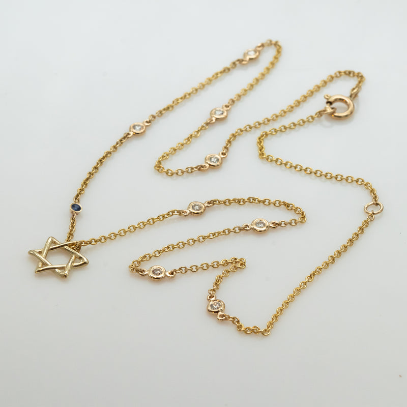 Diamond By The Yard Necklace with Star of David and Blue Sapphire