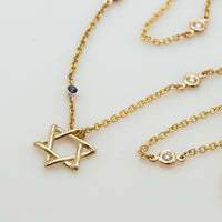 Diamond By The Yard Necklace with Star of David and Blue Sapphire