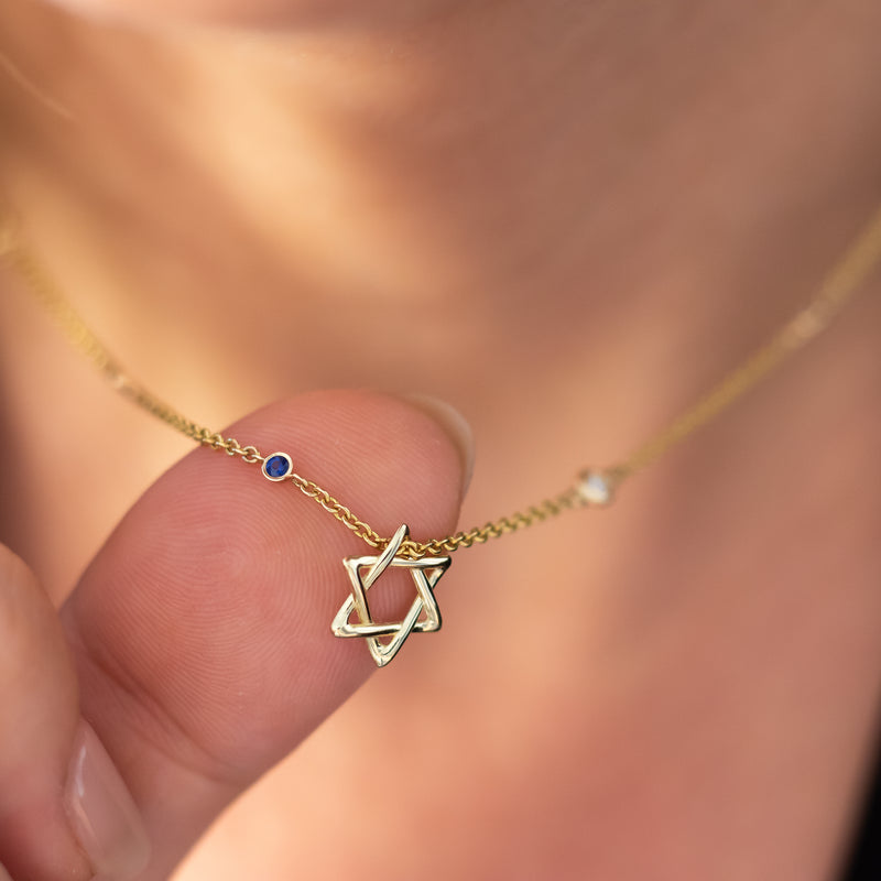 Diamond By The Yard Necklace with Star of David and Blue Sapphire