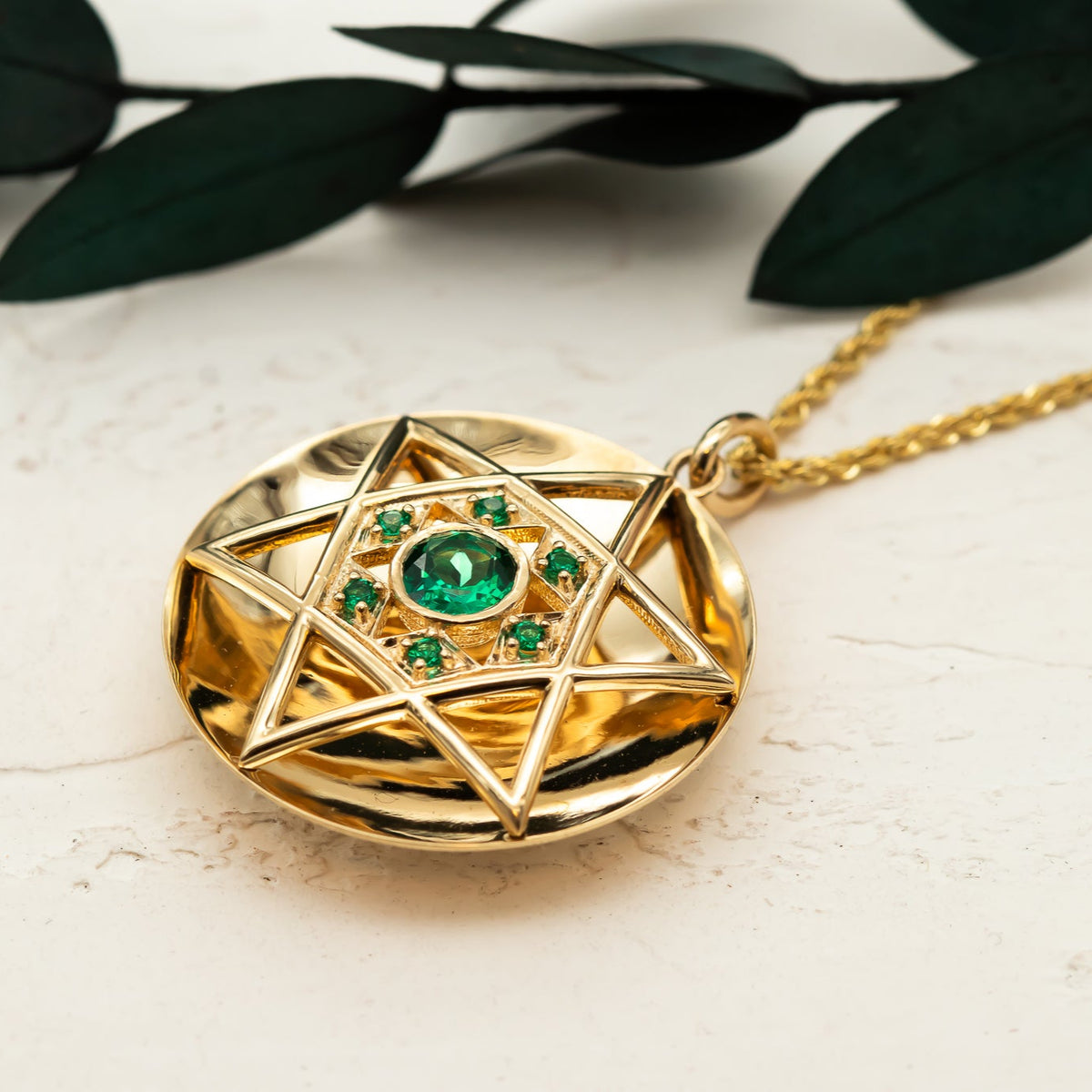 Marissa | Gold Star of David Necklace with Emeralds