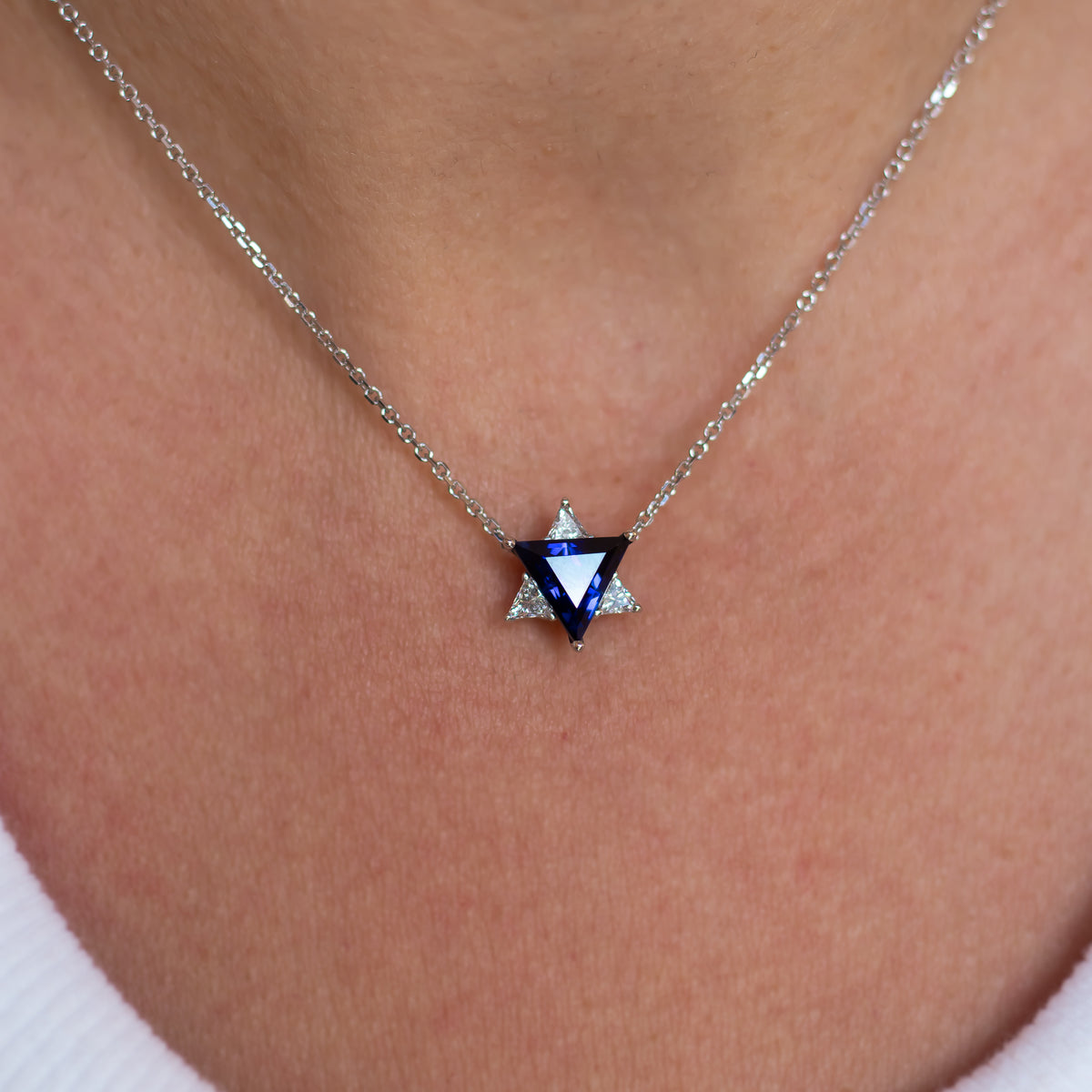 Blue & White Star of David Pendant Necklace
