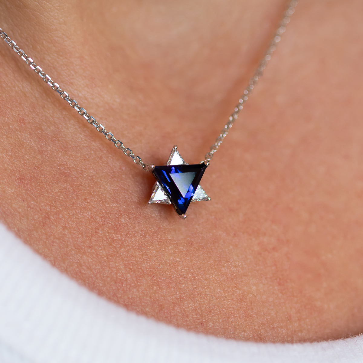 Blue & White Star of David Pendant Necklace