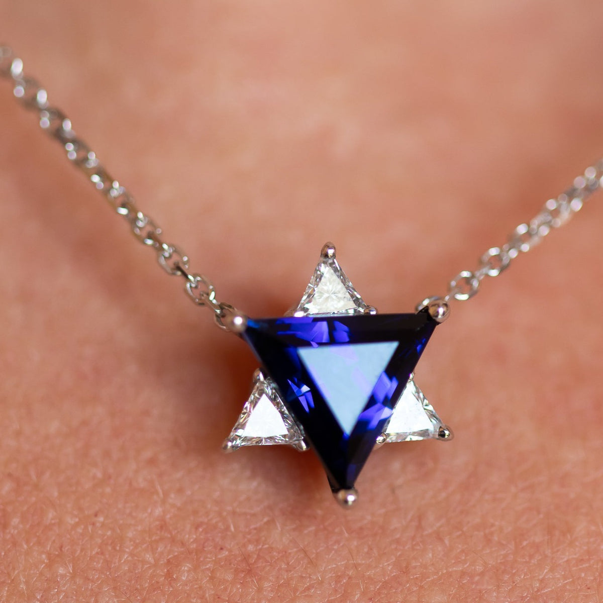 Blue & White Star of David Pendant Necklace