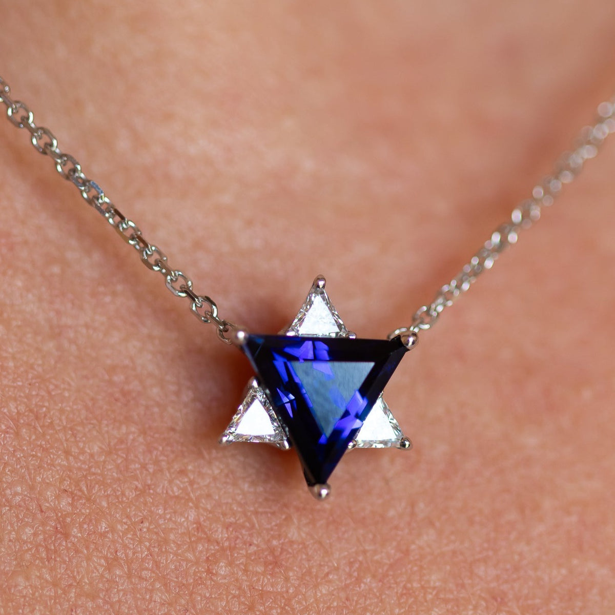 Blue & White Star of David Pendant Necklace