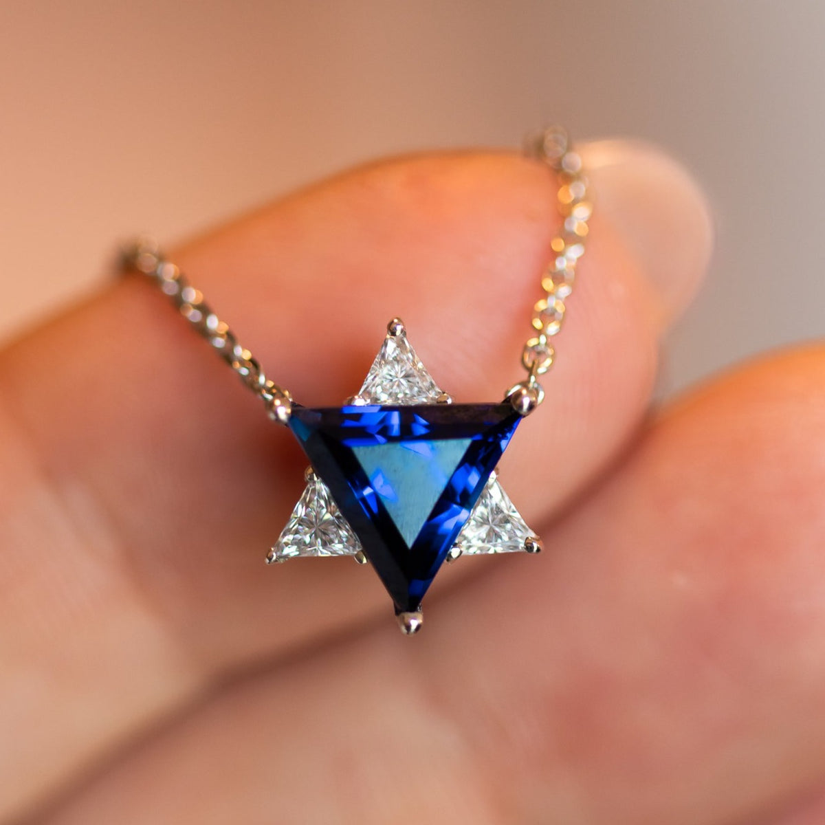 Blue & White Star of David Pendant Necklace