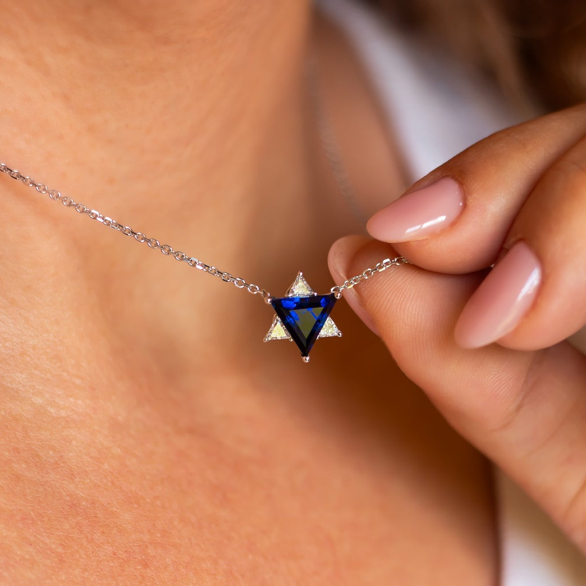Blue & White Star of David Pendant Necklace