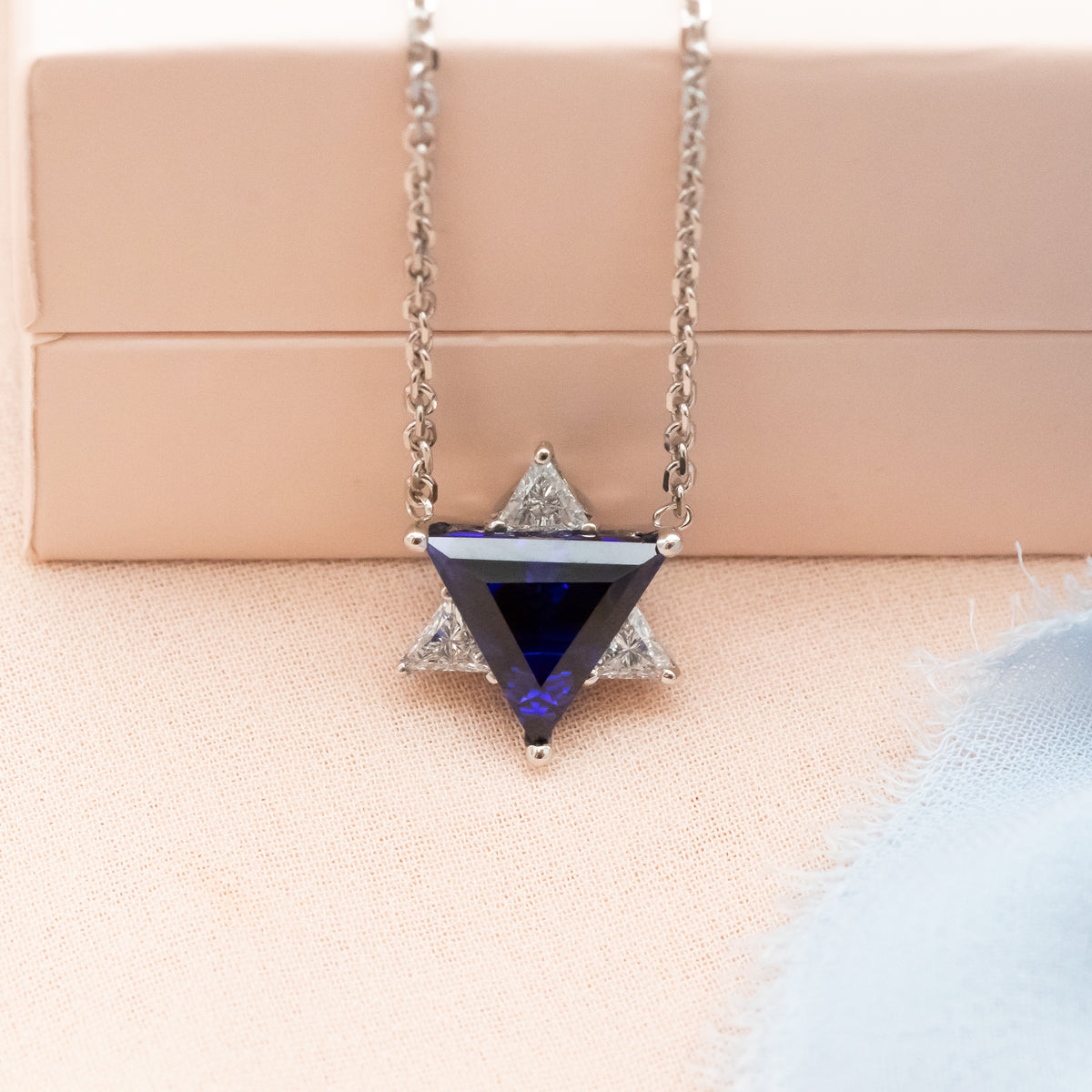 Blue & White Star of David Pendant Necklace