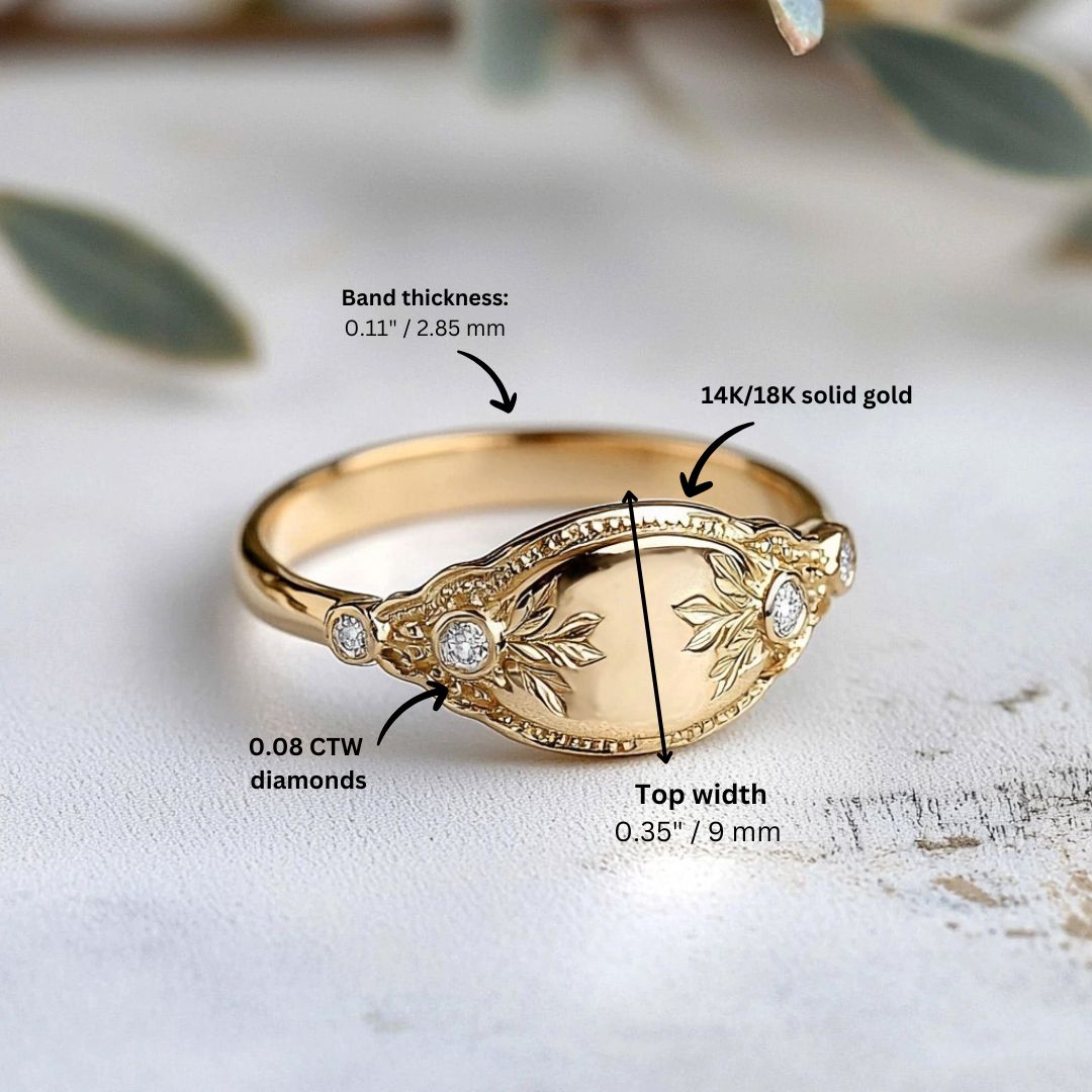 Seraphina - Floral Vintage Diamond Signet Ring