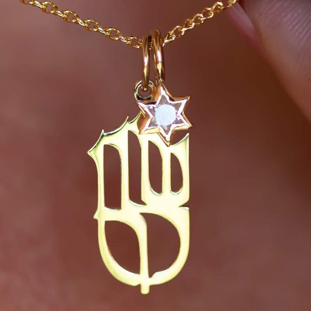 Shalom שלום Pendant charm necklace with Star of David Diamond charm pendant in 14k gold