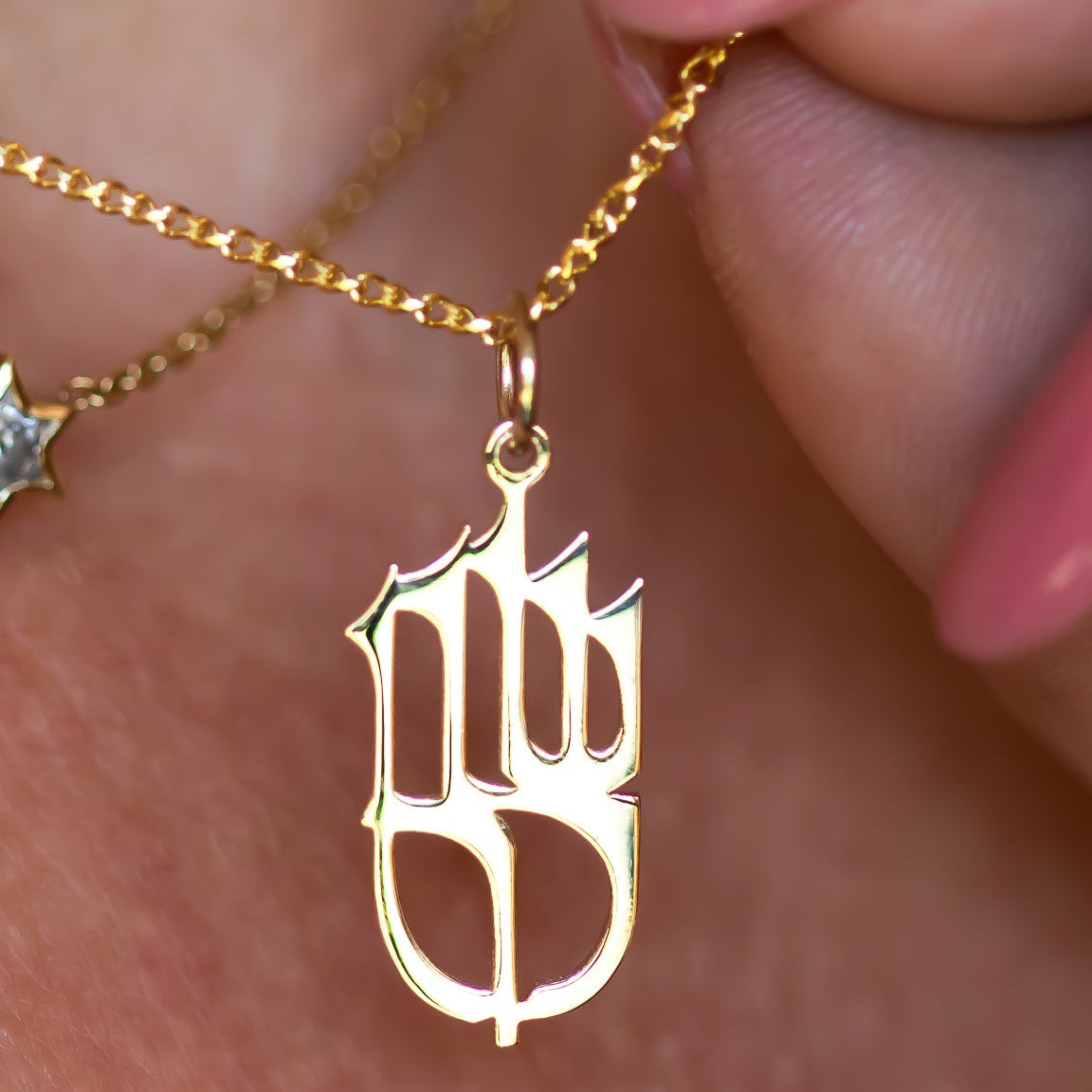 Shalom שלום Pendant charm necklace with Star of David Diamond charm pendant in 14k gold