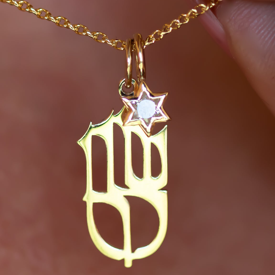 Shalom שלום Pendant charm necklace with Star of David Diamond charm pendant in 14k gold